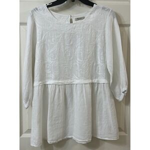 Alessia Pacini White Linen Peplum Embroidered Tunic 3/4 Slv White Italy Med EUC